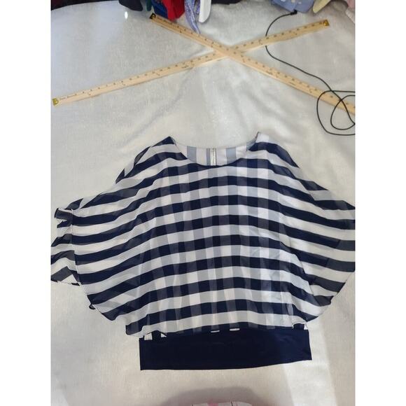 PerSeption batwing blouse nautical blue/white stripes Size Large Beachy office - Picture 6 of 8